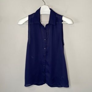 Elodie Navy Sheer Cross Back Sleeveless Blouse